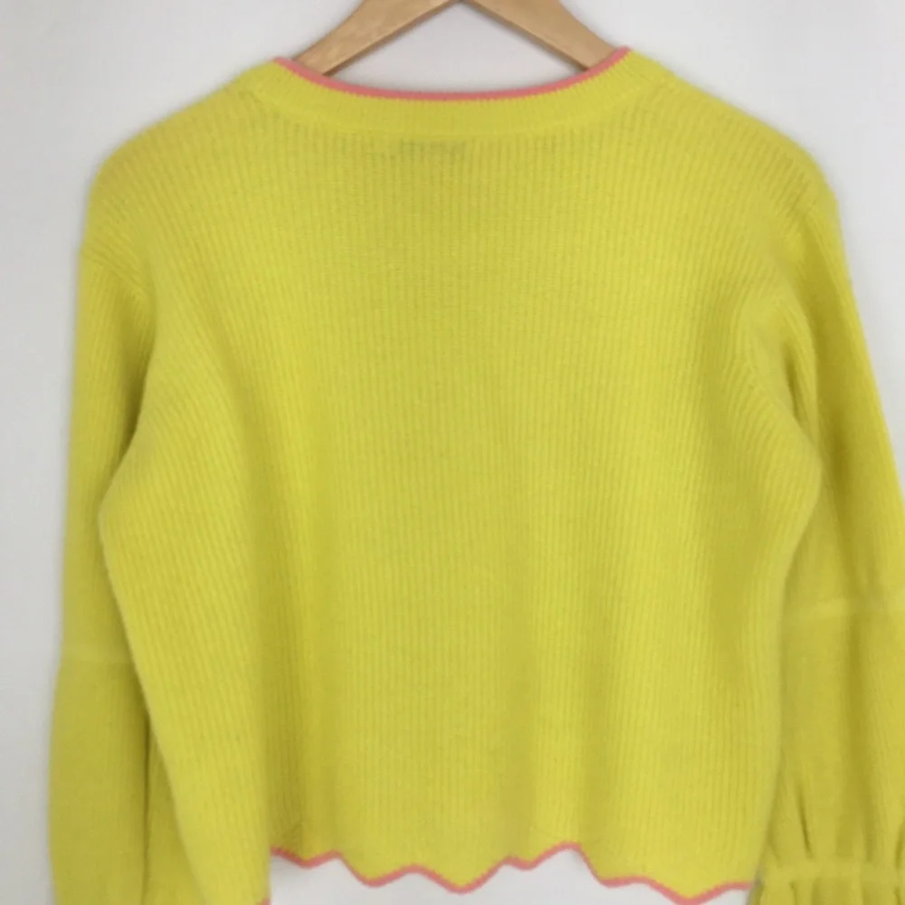 Alice + Olivia Cashmere Sweater Yellow Statement Bell Sleeve Women’s Size XS - Picture 8 of 11